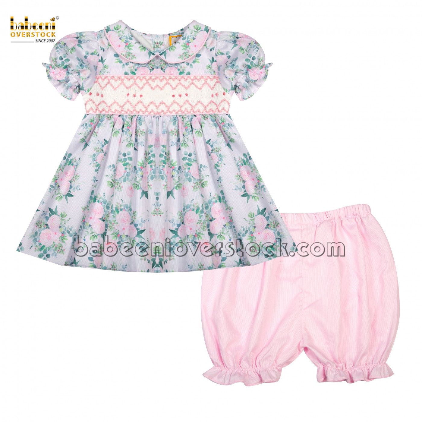 Lovely geometric floral smocked short set for little girls - BB2180 